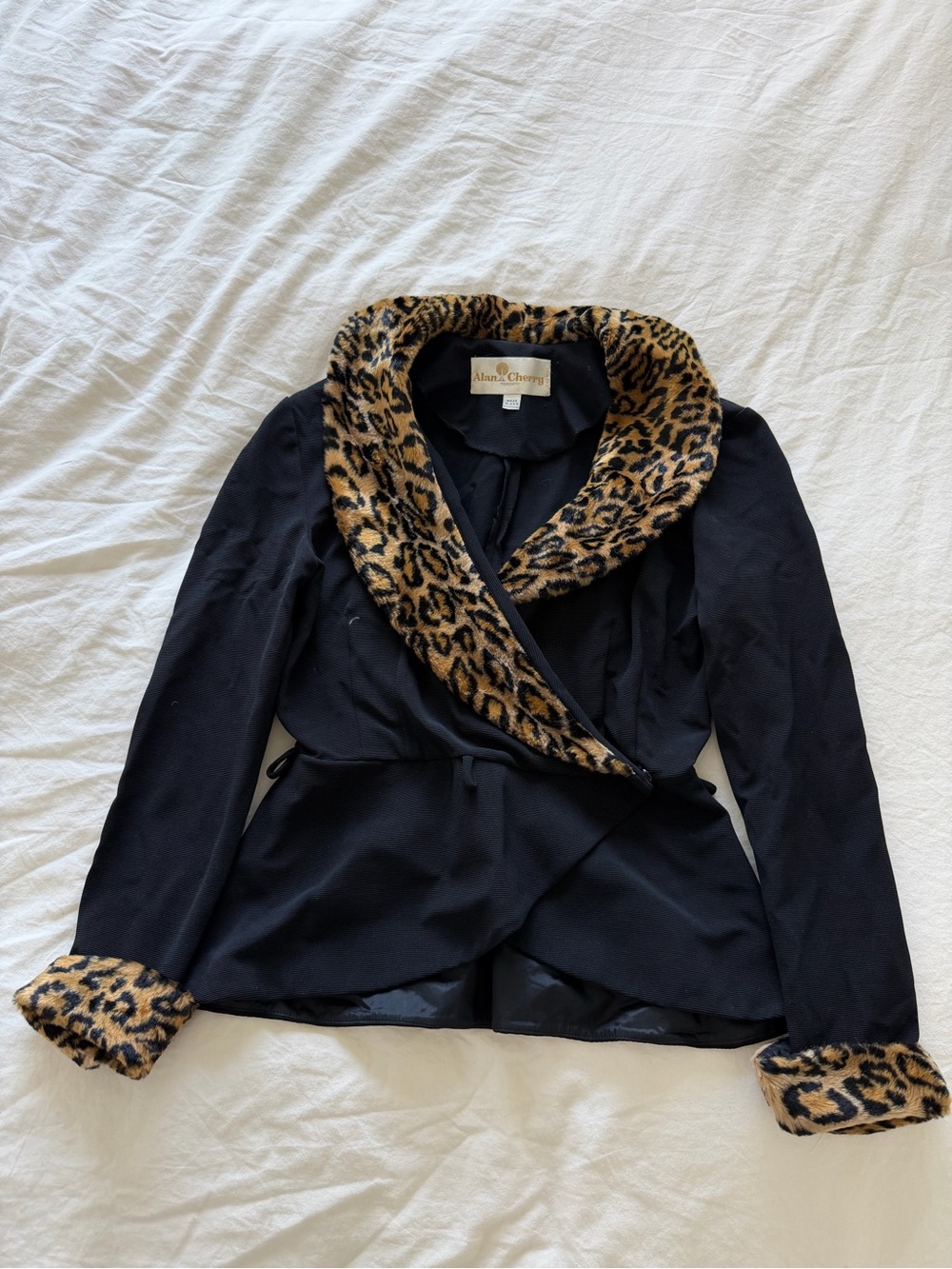 Alan Cherry Blazer with Faux Fur Leopard Trim, S/ M